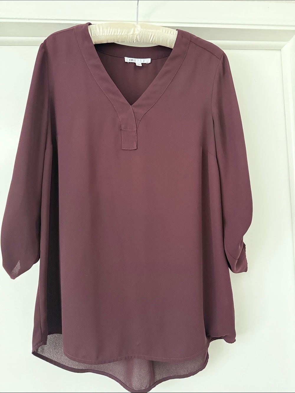 DR 2 Wine V-Neck Three-Quarter Sleeve Tunic